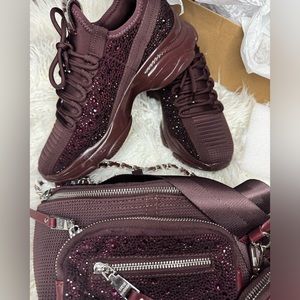 Steve Madden Burgundy Belt/Shoulder Bag & matching sneakers